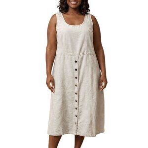 Erika & Co Size Large Dress Khaki Button Front Sleeveless Linen Blend